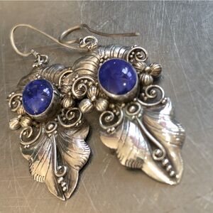 Sterling silver earrings with blue lapis stones.
